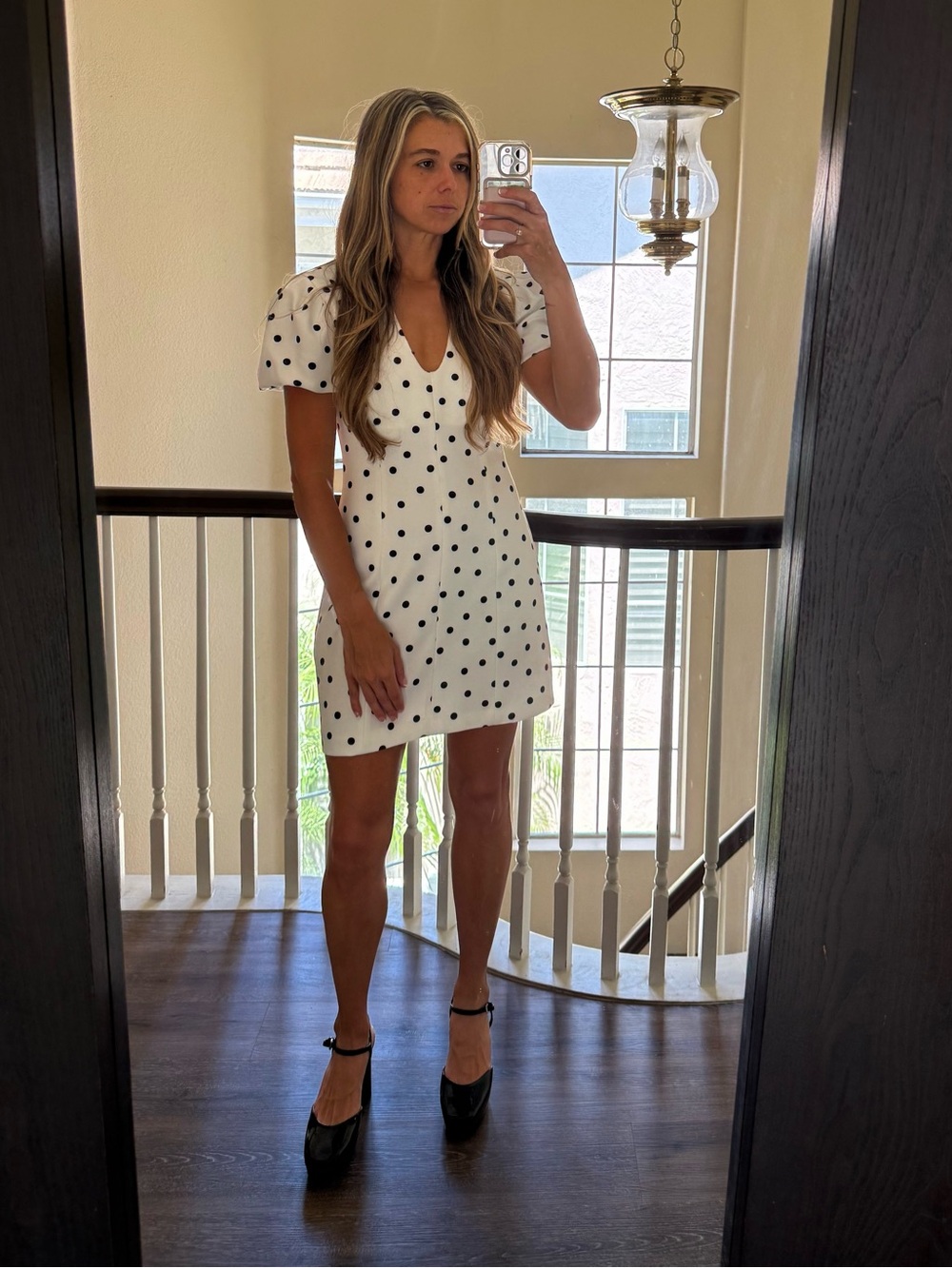 Zara Polka Dot Puff-Sleeve Mini Dress - White/Black Sz XS